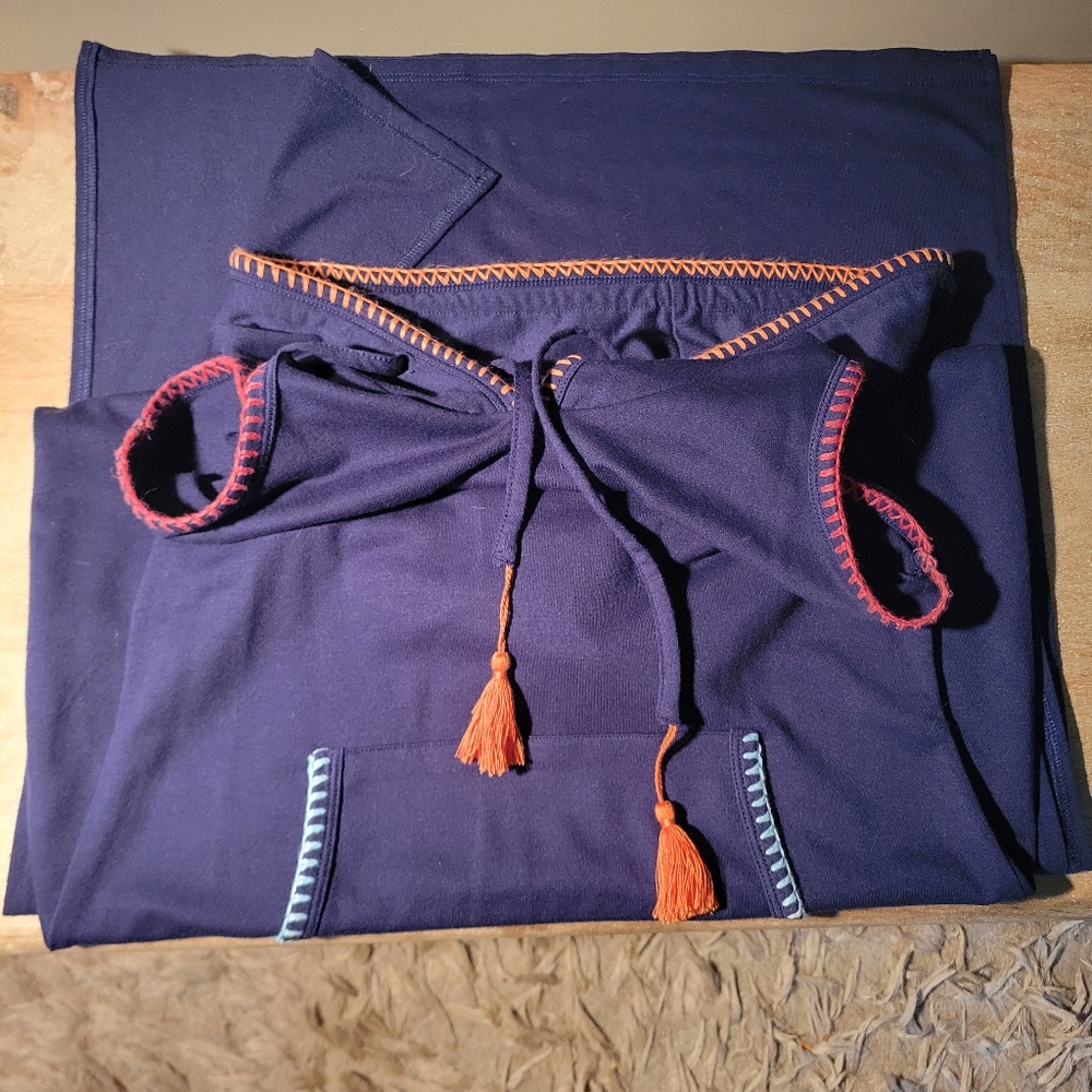 VENUS Maxi Dress Navy Colored with Orange And Blue Trim